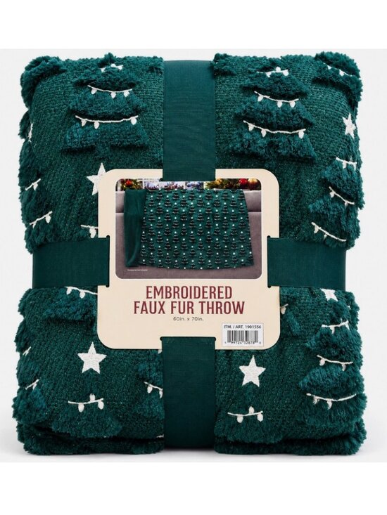 The Northwest Other - Costco Christmas Tree Throw Blanket Green Embroidered Faux Fur 60 x 70 New
